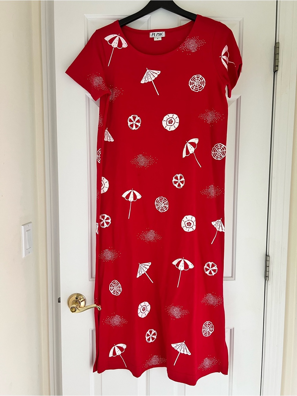 M. Mac size S Red Umbrella Beach Print Midi Dress 100% Cotton